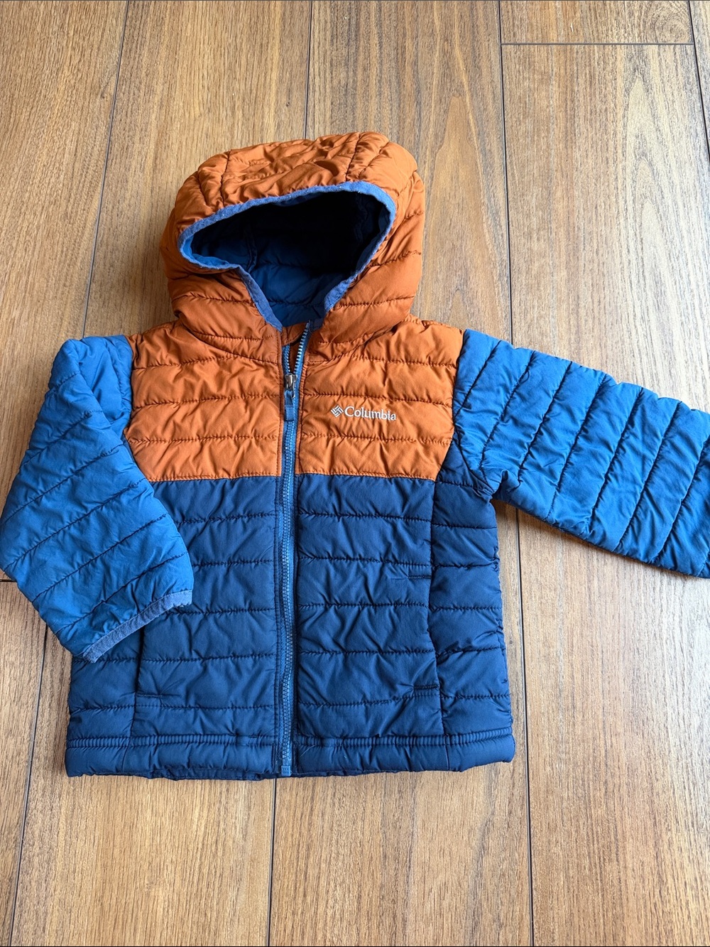 Columbia Kids Hooded Puffer Jacket - Burnt Orange/Brown & Blue